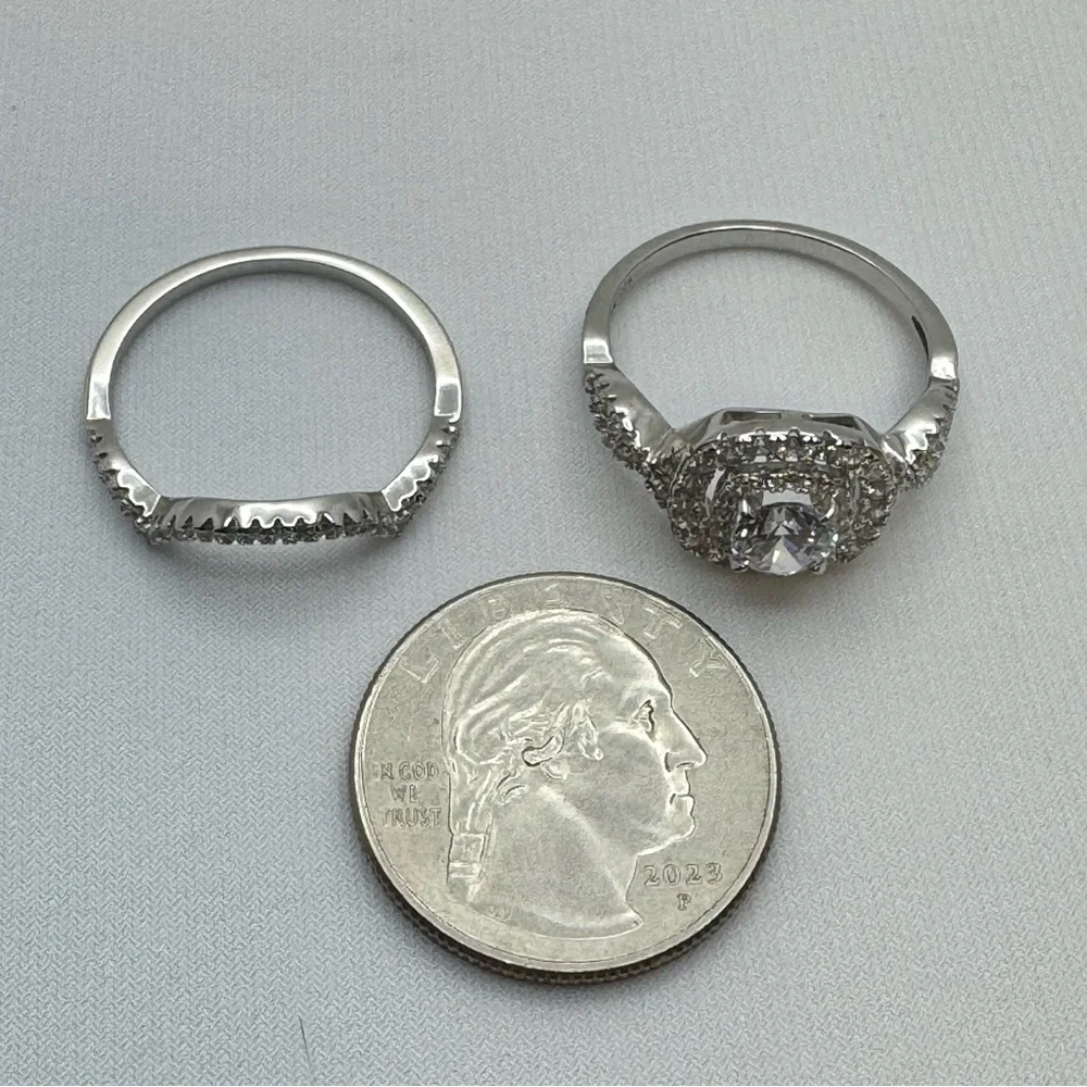 Stunning 925 Sterling Silver Double Band Halo CZ Ring Size 10 NEW